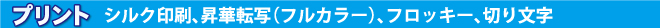 プリント シルク印刷、昇華転写（フルカラー）、フロッキー、切り文字